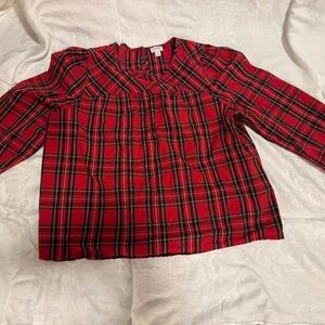 J.Crew Red Tartan Plaid Pullover Blouse Back Button Long Sleeve XL